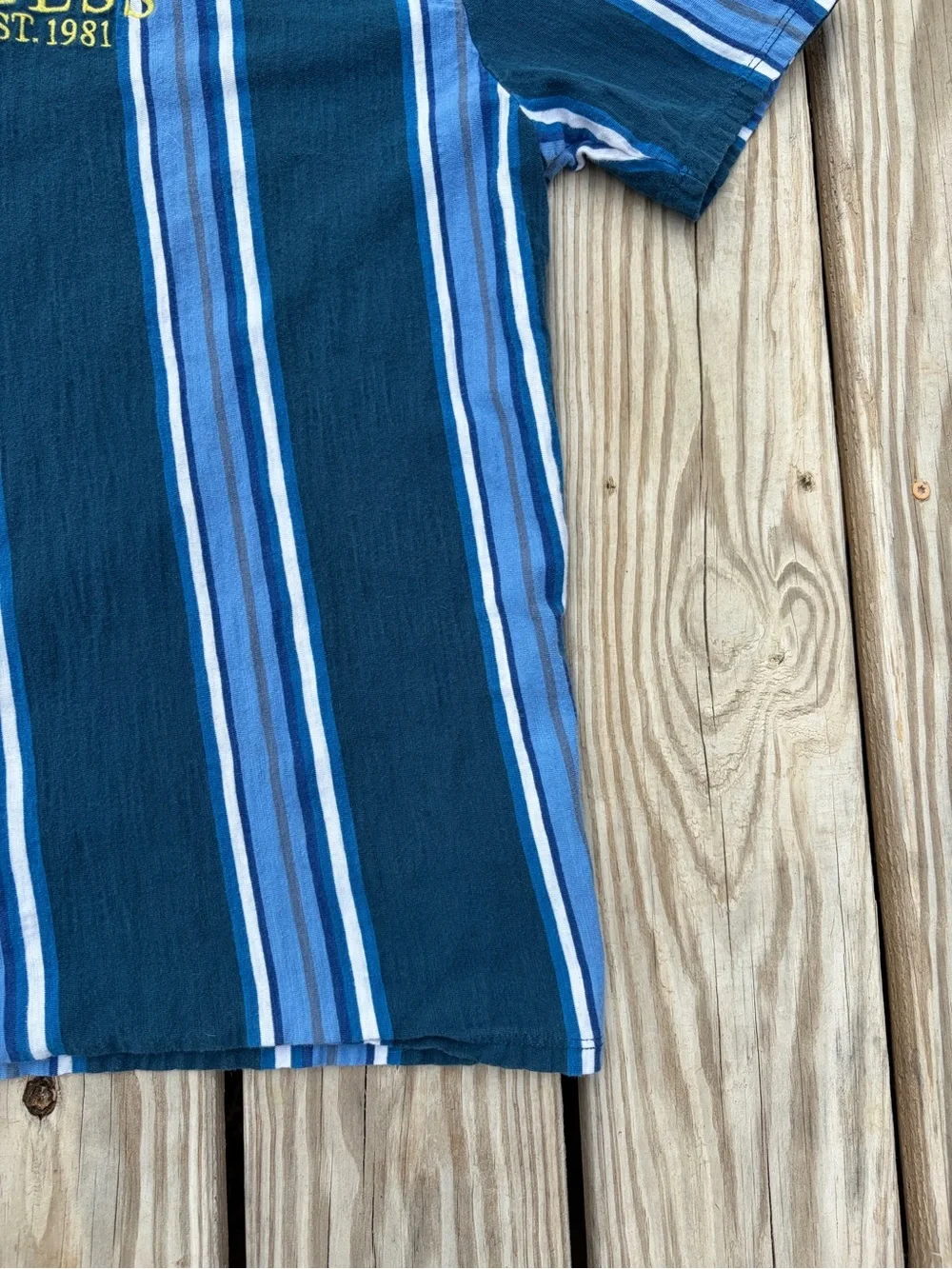 VINTAGE Guess Shirt Adult Medium Blue Striped Crew Neck Hip Hop Streetwear Y2K - Picture 4 of 13